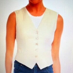 Karen Kane Mango Tango Fully Lined Ivory 100% Linen V-Neck Vest